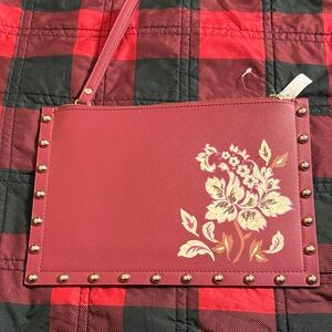 White House Black Market Burgundy and Gold Floral Wristlet